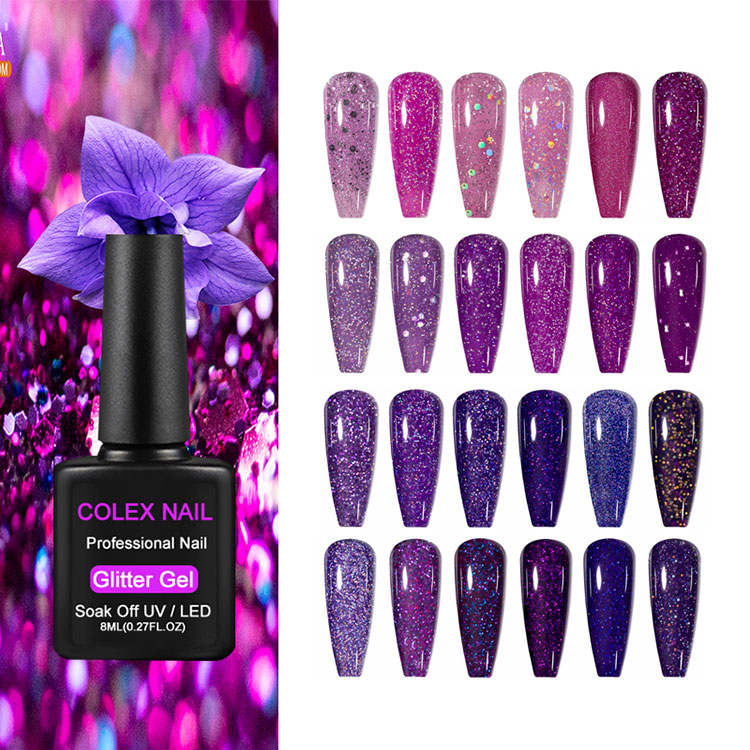 Snas glóthach glitter corcra 8ml